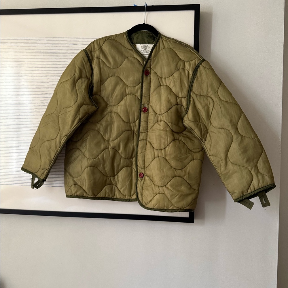 Quilted Military Liner Coat with Red Buttons